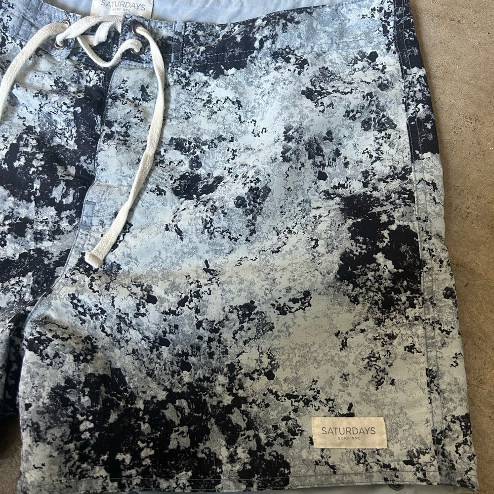 Saturdays New York City Black and Light Gray Marbled Swim Trunks - Picture 2 of 4